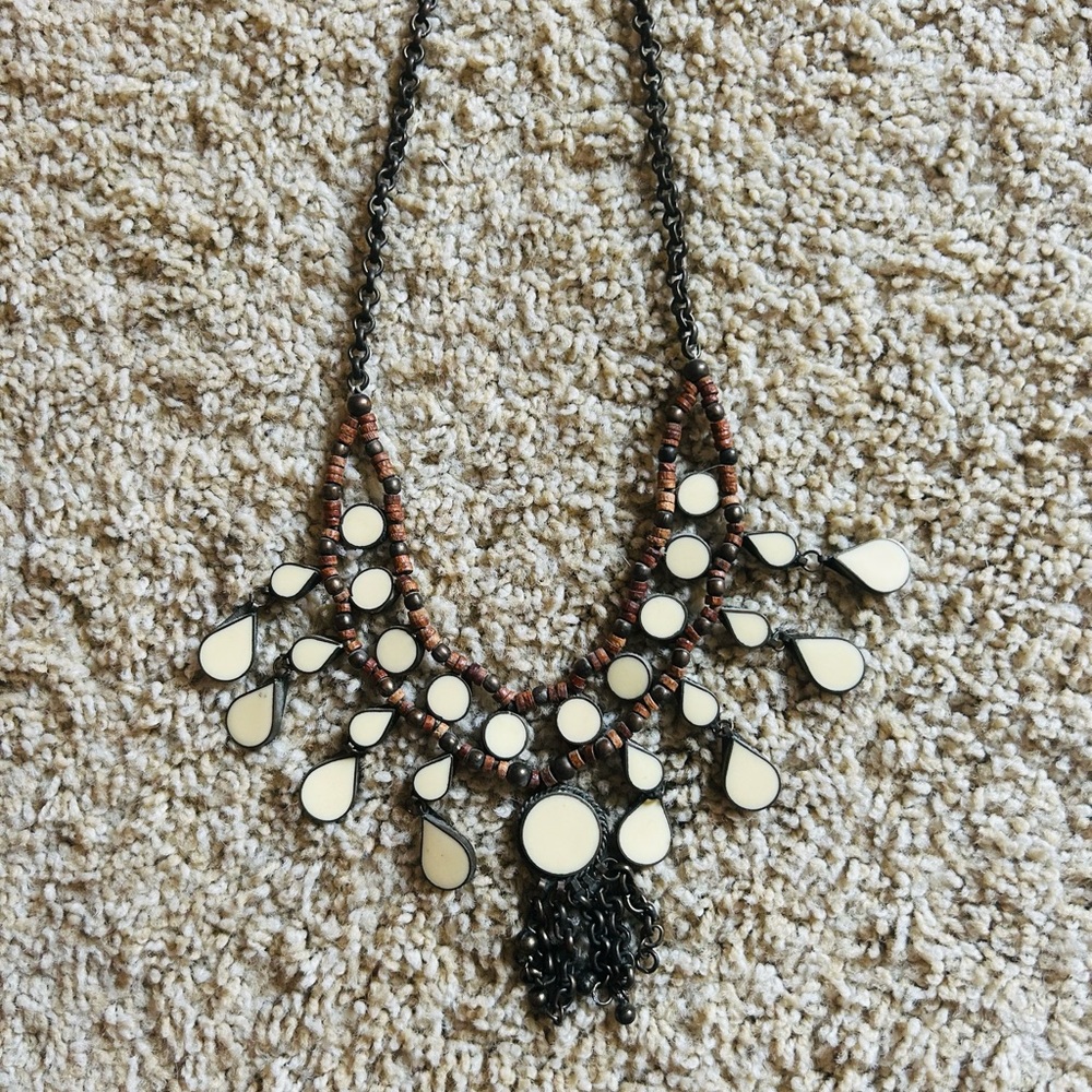Free People Cream and Black Teardrop Necklace